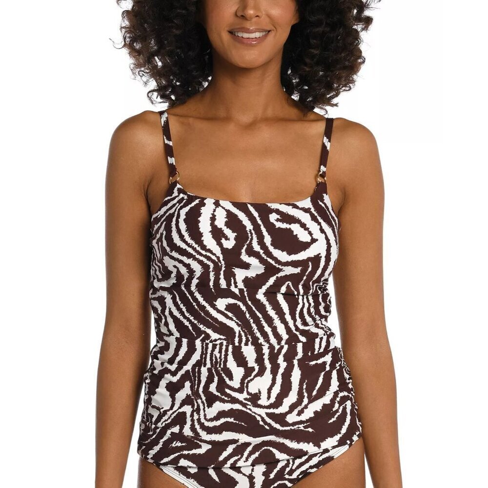 La Blanca Womens Size 4 Animal Print Fierce Lines Side-Shirred Tankini Top 2056